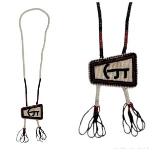 VTG 50s Native American Plains Style Beaded Bolo Tie Lazy JT Cattle Brand Rodeo